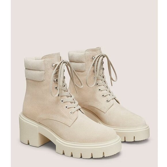 Stuart Weitzman Soho Suede Lace-Up Booties Oat tonal/Cipria...